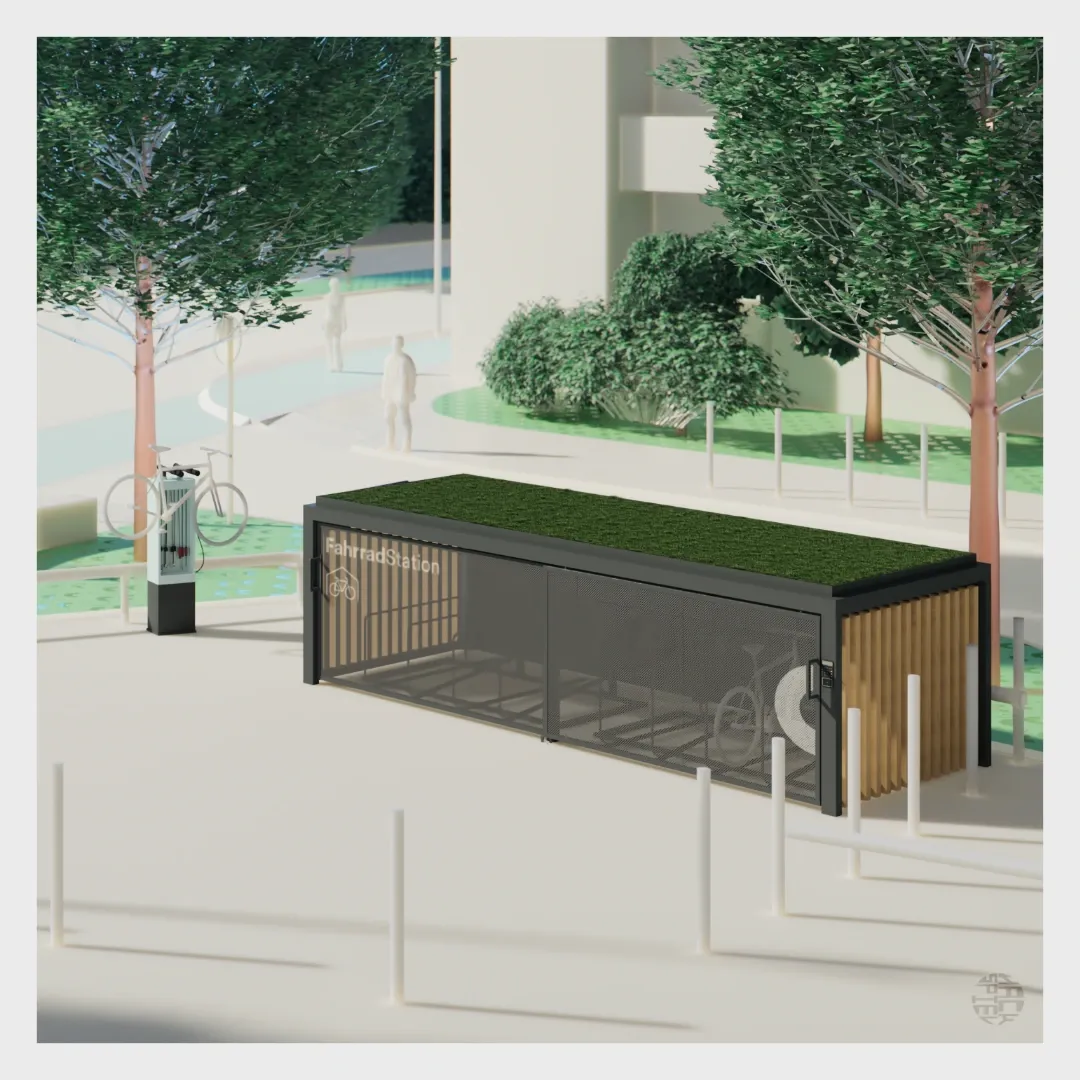 FahrradStation mit begrüntem Dach