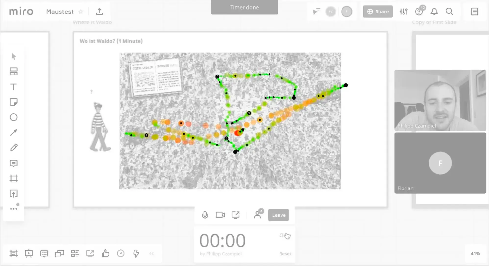 Tracking a participant’s mouse path during a “find the hidden figure” task in Miro